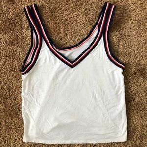 AEO White Crop Top with Navy, Orange & White Trim